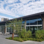 Entertainment building with glulam arches
